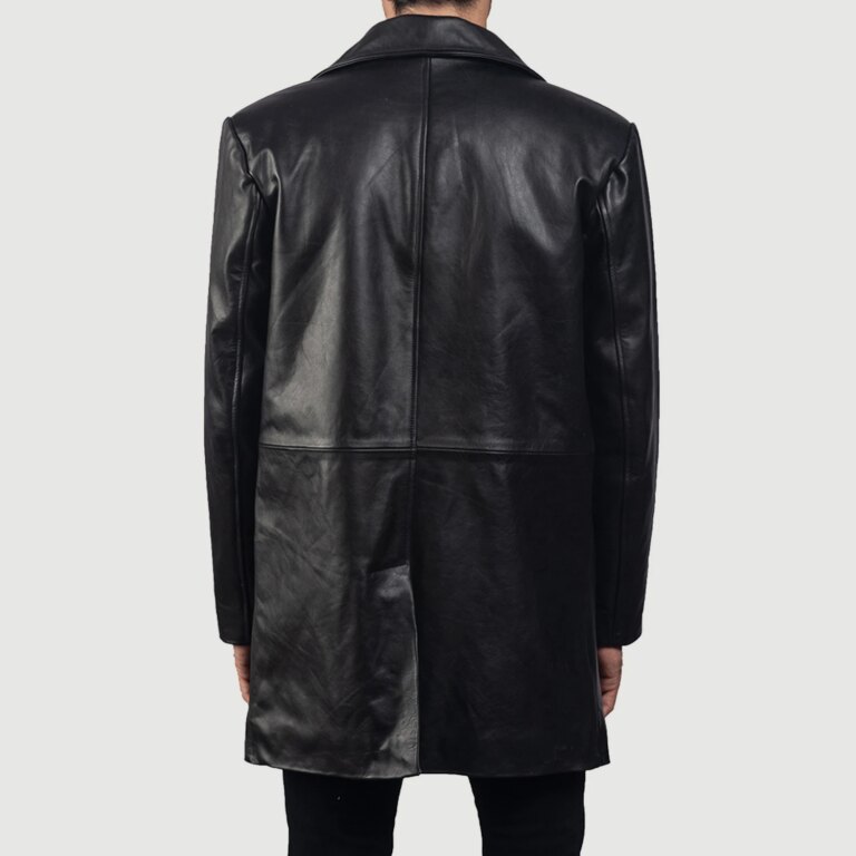Mens Classmith Black Leather Coat Tilted Back-8-1718119014625